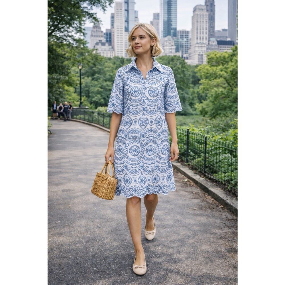 MISA Los Angeles Lucia Blue Midi Dress Cottage Feminine Resort Vacation NWT Sz M